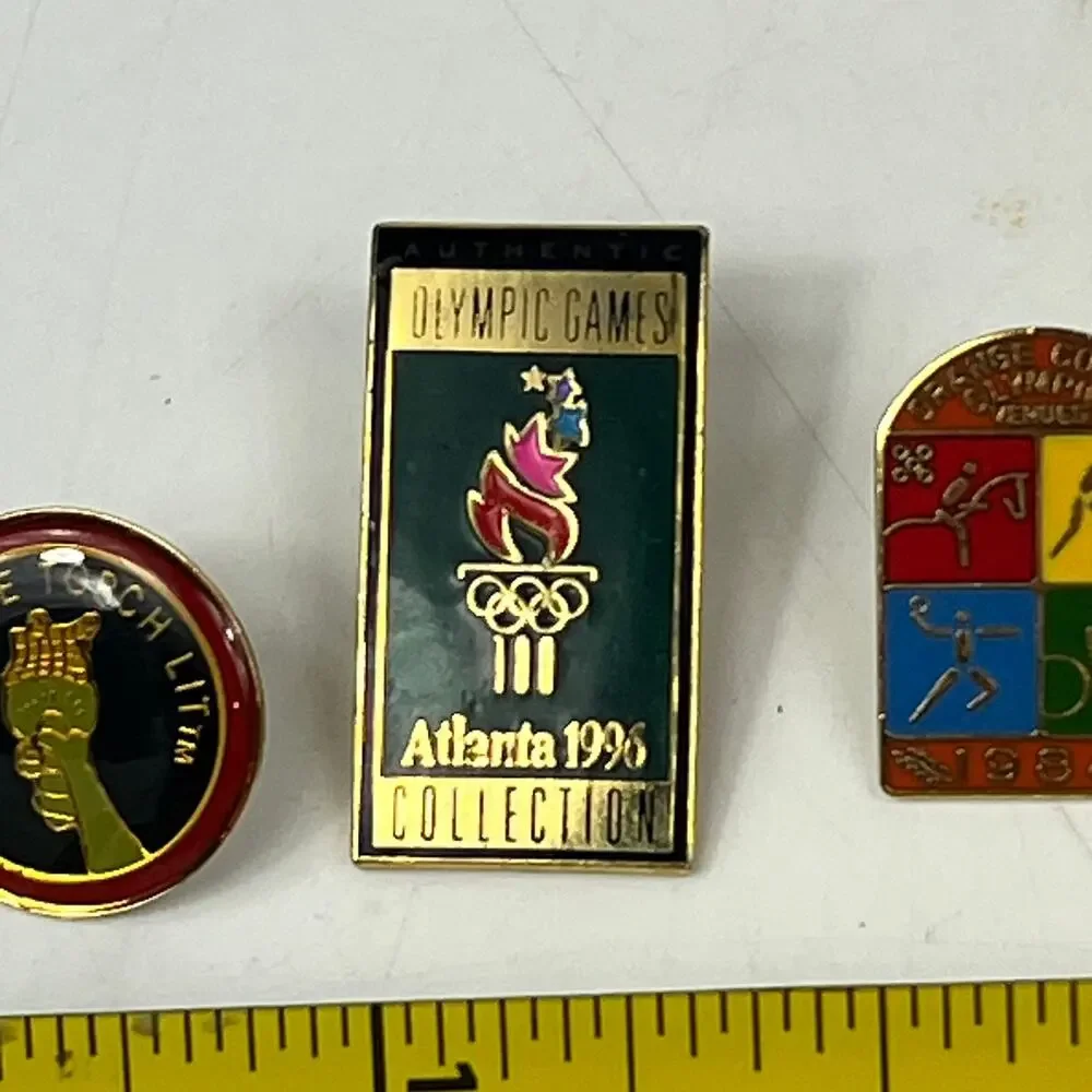 Lot Of 3 Olympic Enamel Pins Atlanta 1996 Torch LA 1984 Orange County Sports NOS